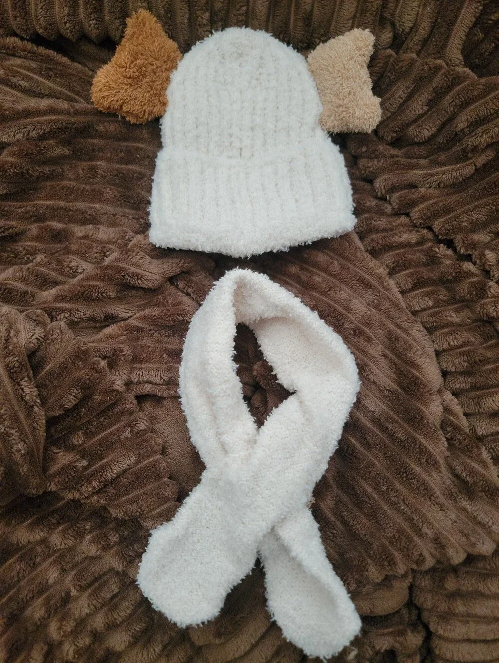 Plush Bear Hat & Scarf Set for Dogs - White -